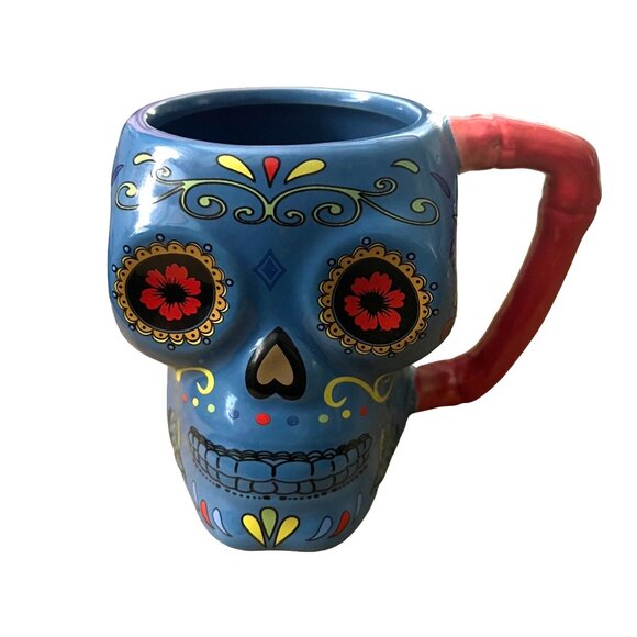 Colorful Skull Halloween Coffee Mug 4.5"‎ Tall Microwave Dishwasher Safe - Picture 1 of 7